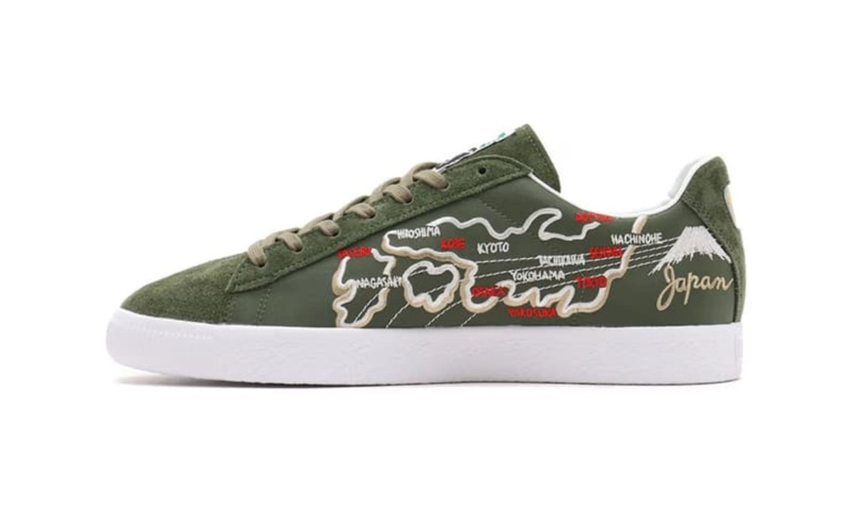 side view of sneakrs with dragon embroidered