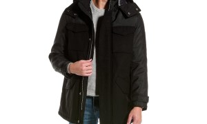A model wearing the Armani Exchange Caban Wool-Blend Coat.