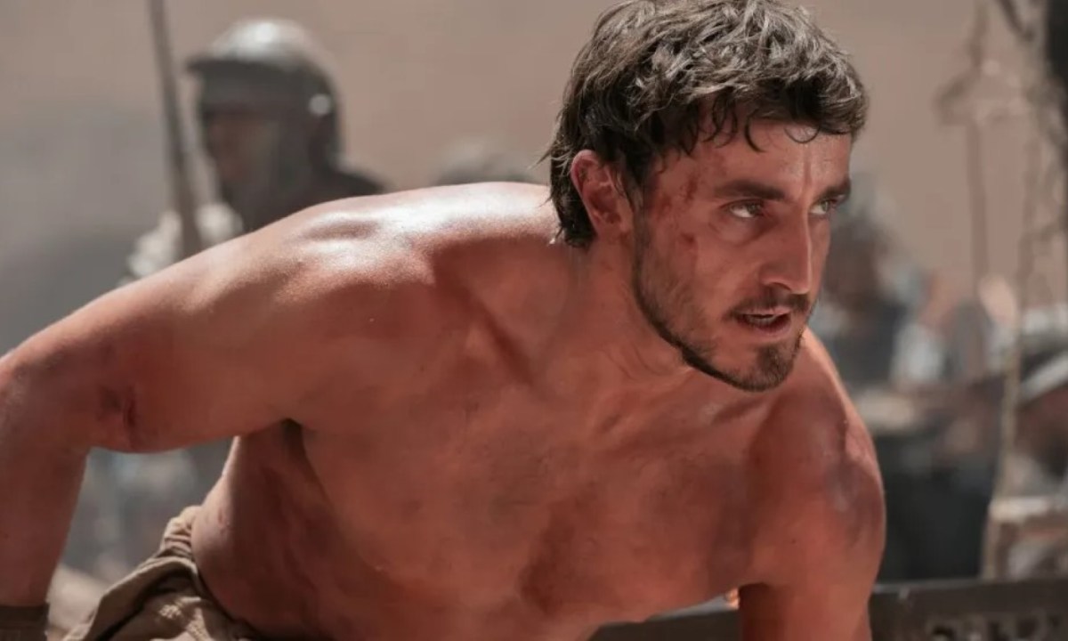Paul Mescal in Gladiator II staring straight ahead