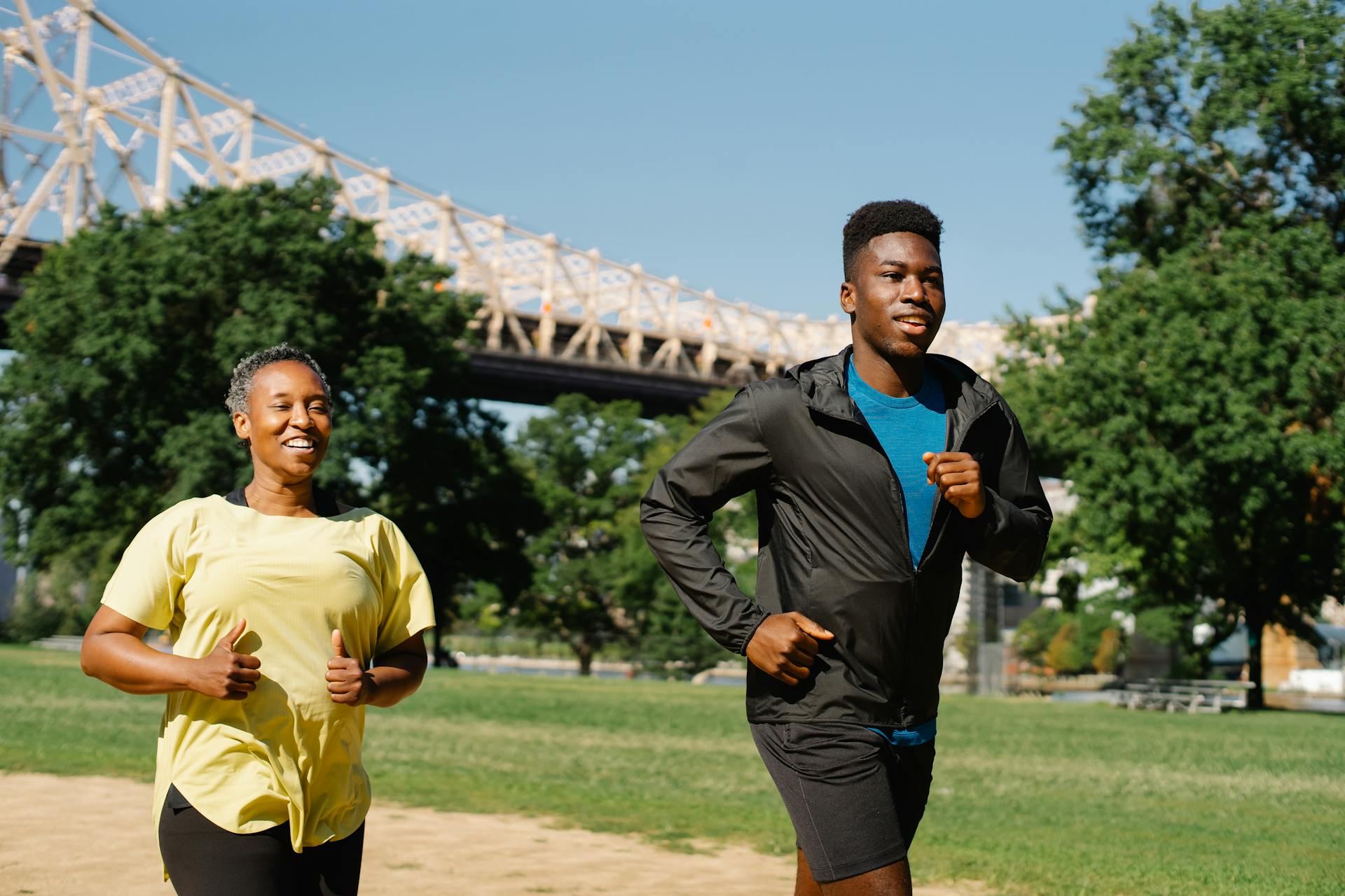 Man run with wife outdoor exercise