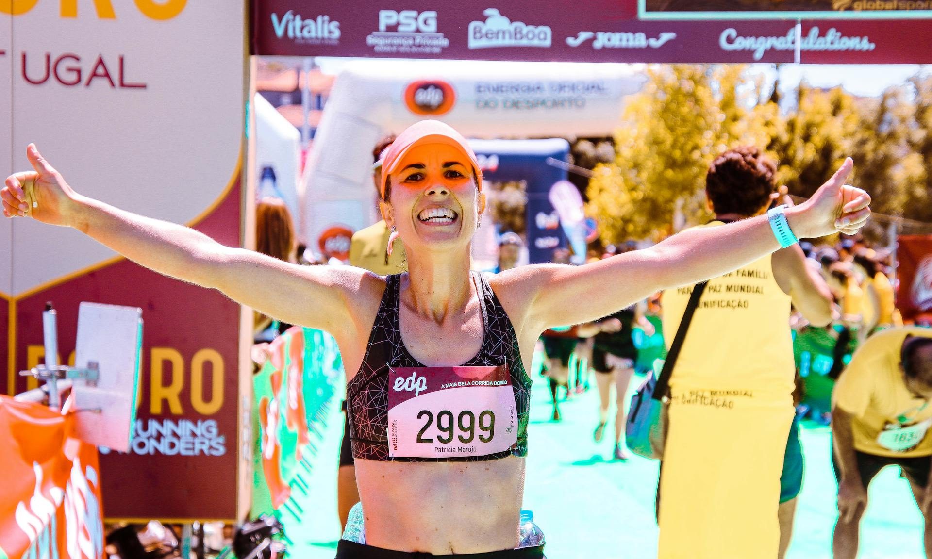 happy woman marathon