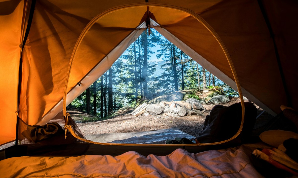 A view from an open camping tent