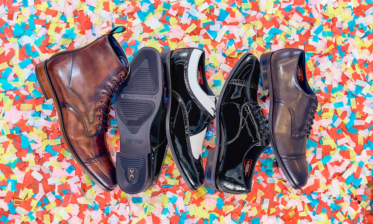 shoes in a line up in confetti