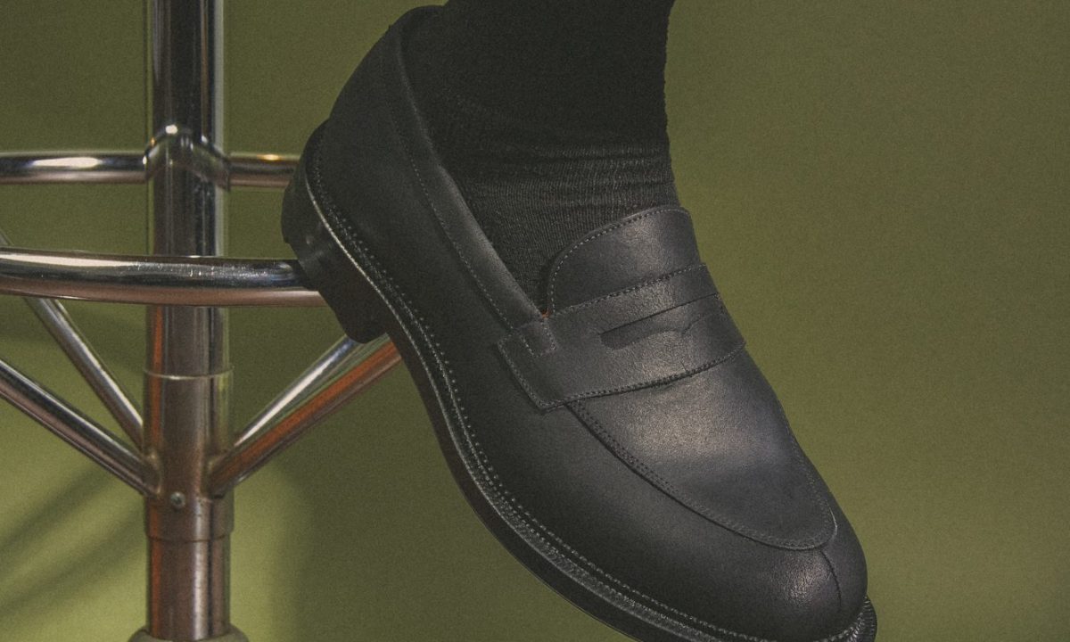 model wearing leather loafer