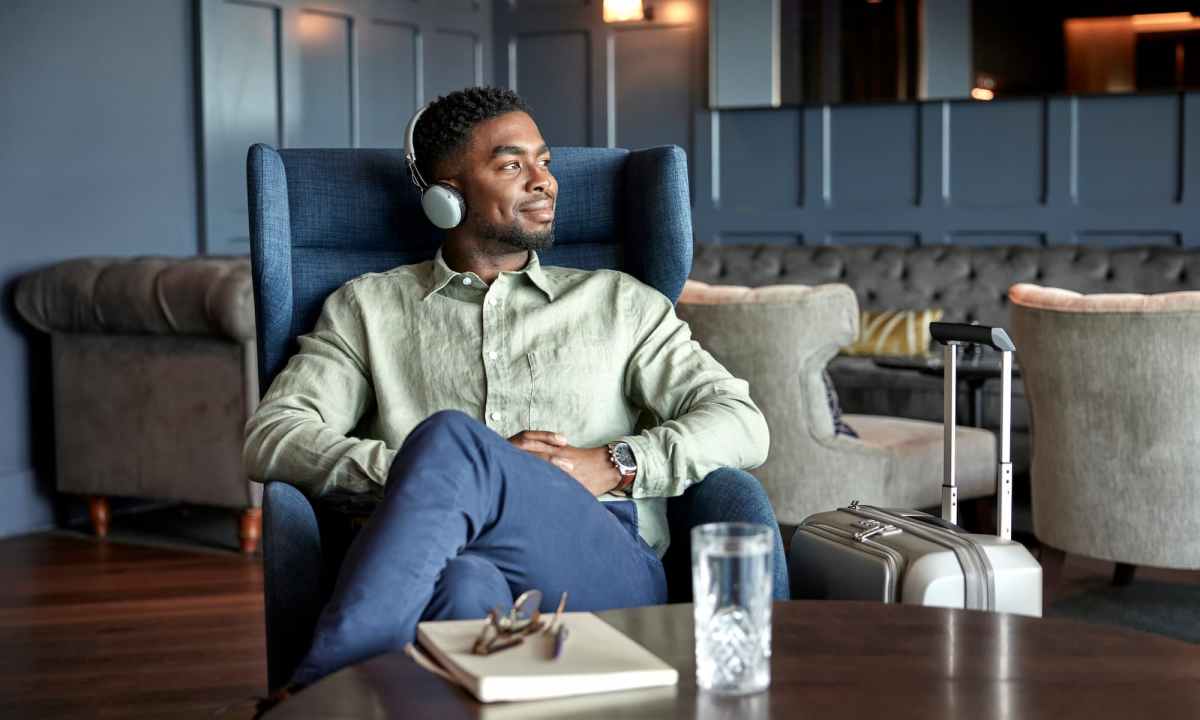 Man sitting in an airport lounge
