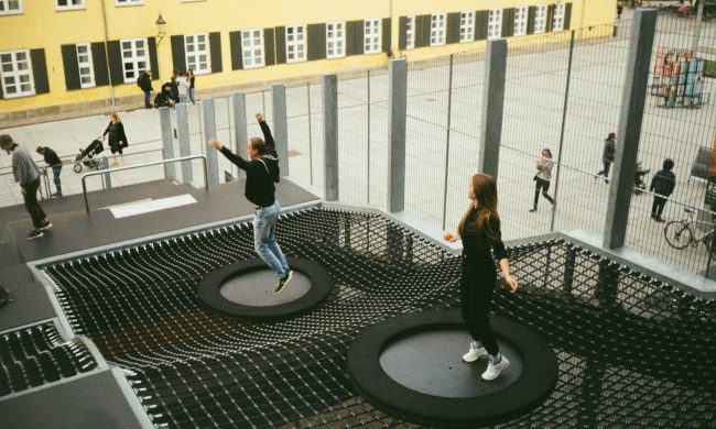 rebounder trampoline people jumping outside