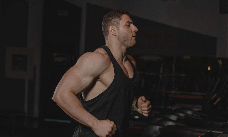 Man running on a treadmill