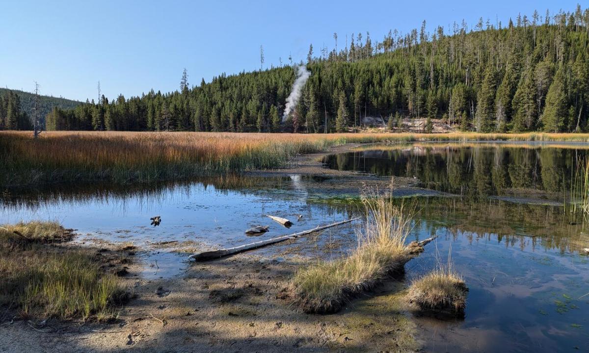 Yellowstone National Park volcanic vent over Nymph Lake