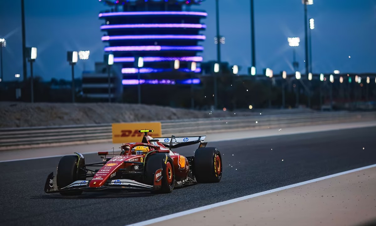 Lewis Hamilton driving for Ferrari in the Bahrain pre-season testing.