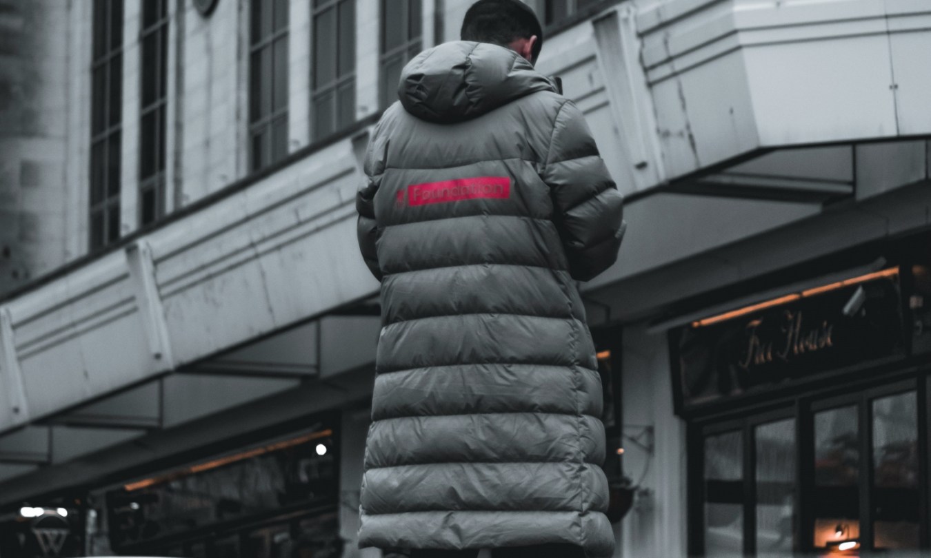 mens long winter coat man in parka