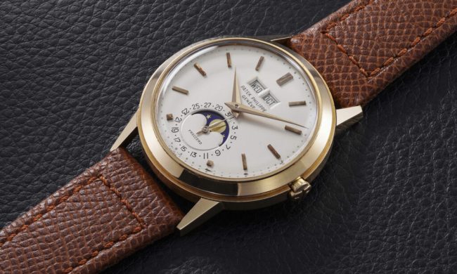 Phillips watch brown leather on black background