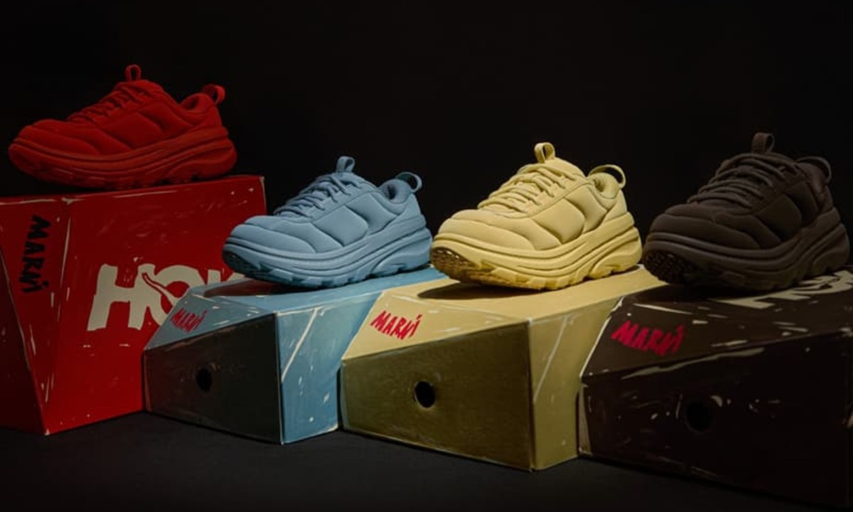 line up of hoka x marni sneakers