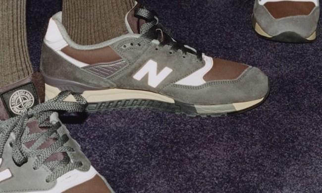 close up on new balance stone island sneaker