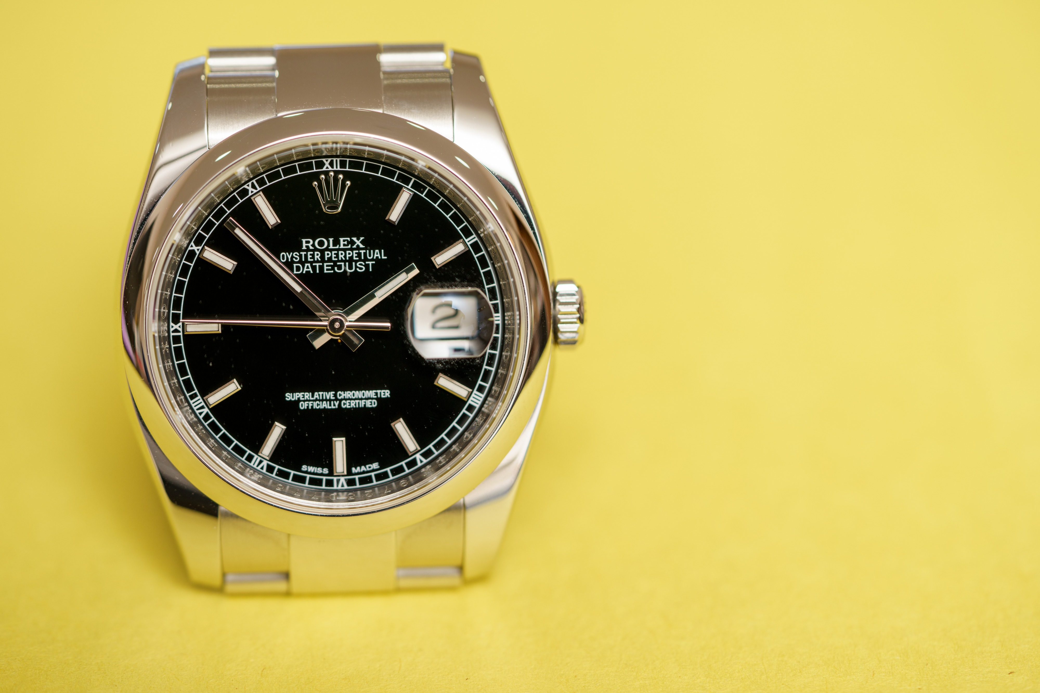 Rolex Datejust 116200 black dial with lume hour markers