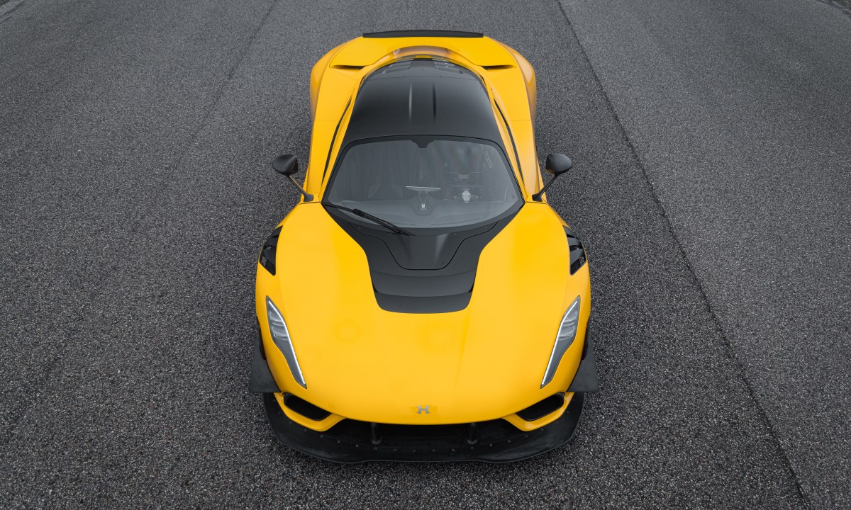 top view of a yellow Hennessey Venom F5 Evolution