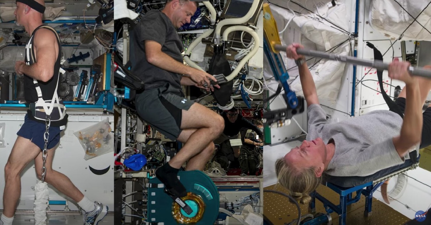 NASA YouTube NASA picture of astronauts exercising in space