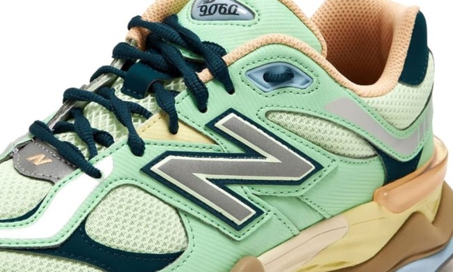 close up on details of new balance 9060 easter sneaker