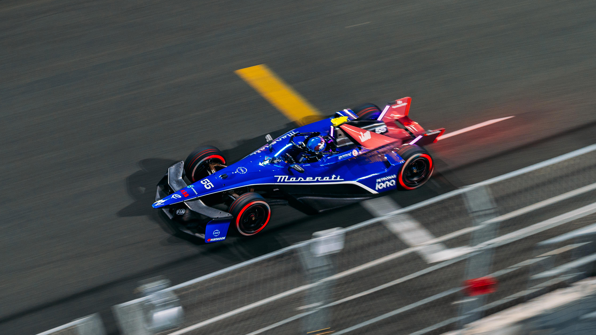 Maserati Formula E car racing in Jeddah, Saudi Arabia