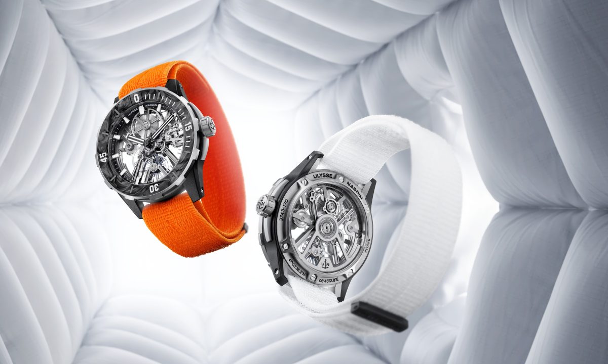 Two Ulysse Nardin watches, one orange and one white