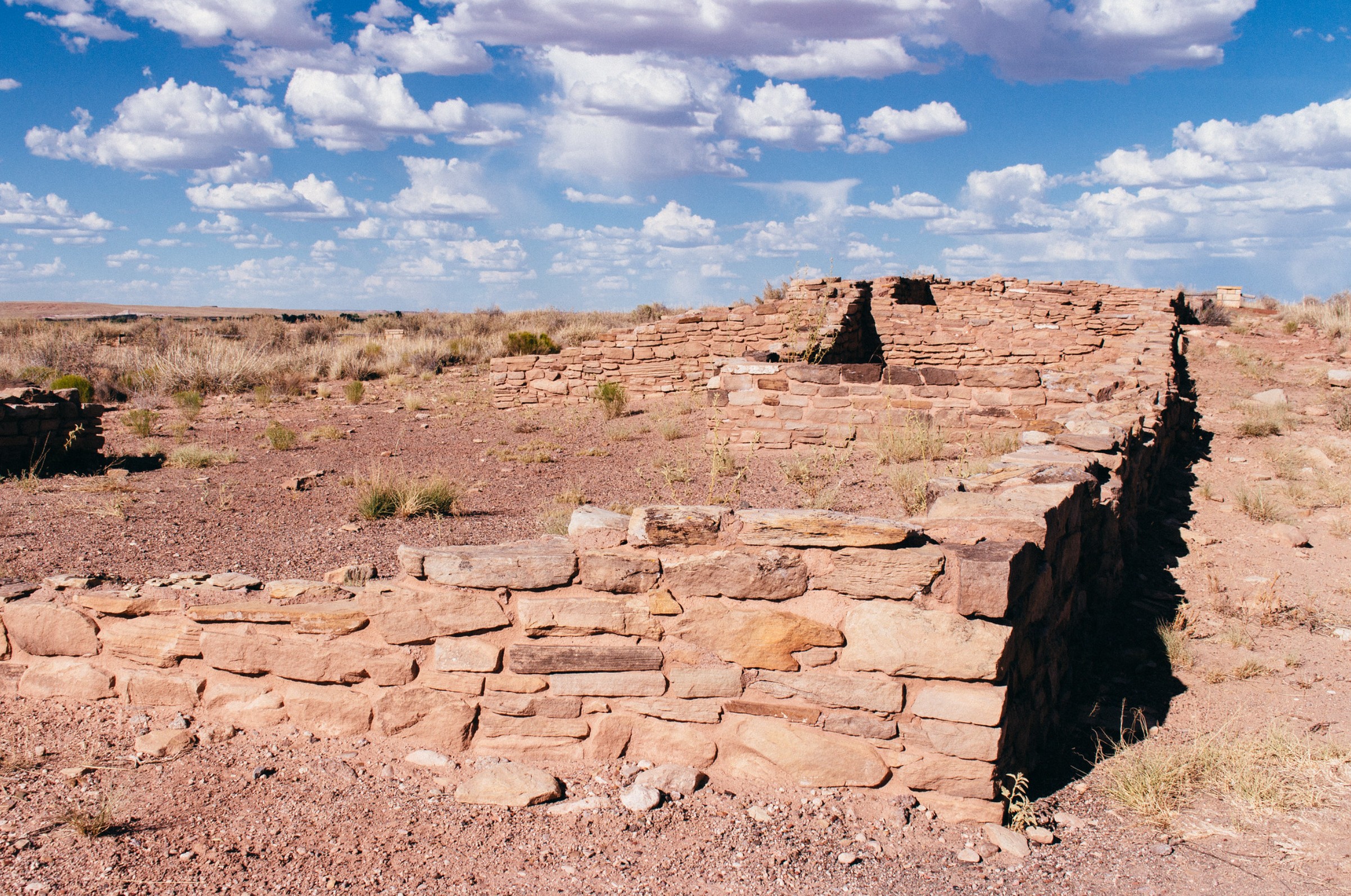 Puerco Pueblo ruins at the Petrified Forest National park on a sunny day