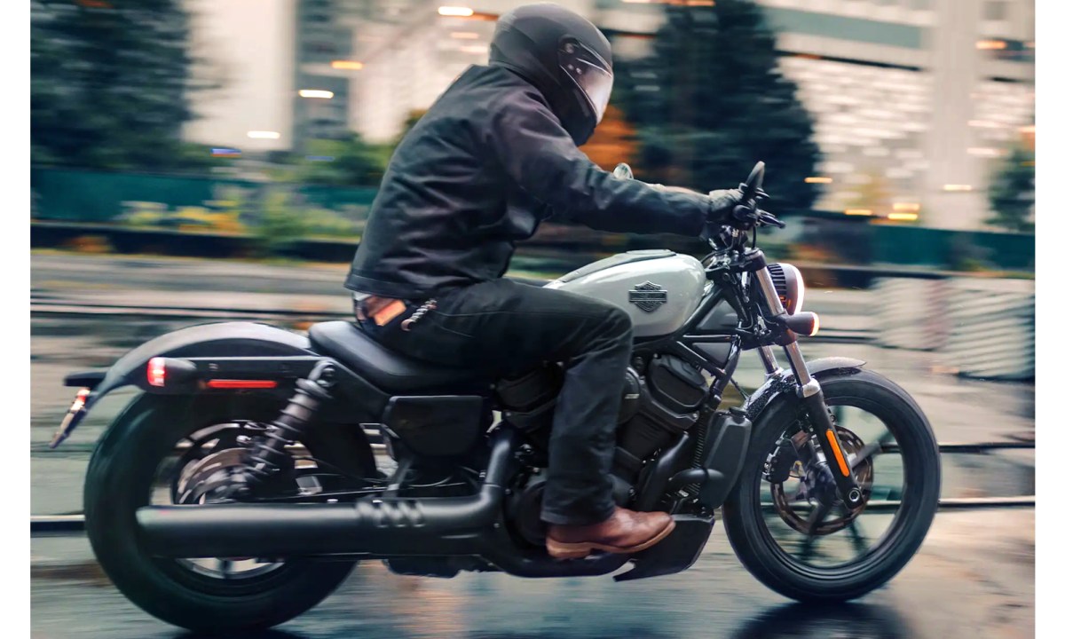 Rider on a 2025 Harley-Davidson Nightster right side view.