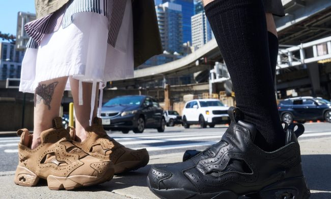 brown and black reebok sneakers