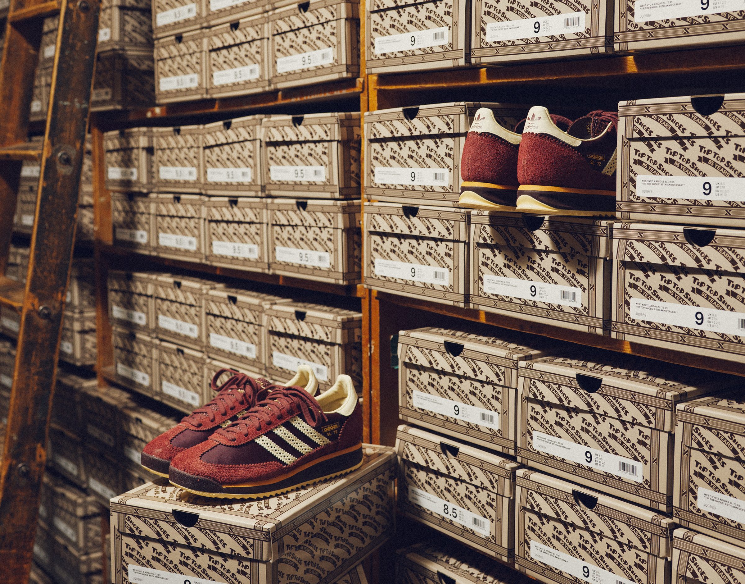 two adidas sneakers in a stockroom
