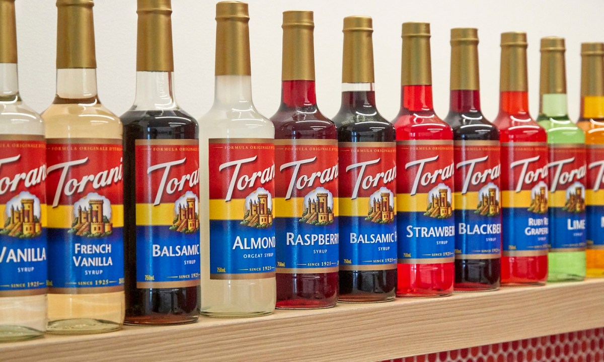 Torani syrup bottles