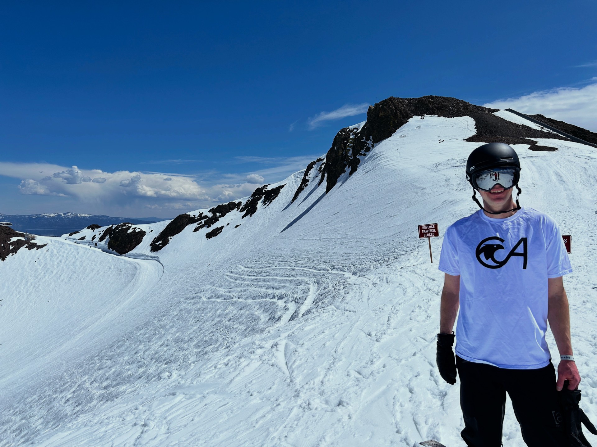 Mark Reif in front of Palisades cliffs, Palisades Tahoe
