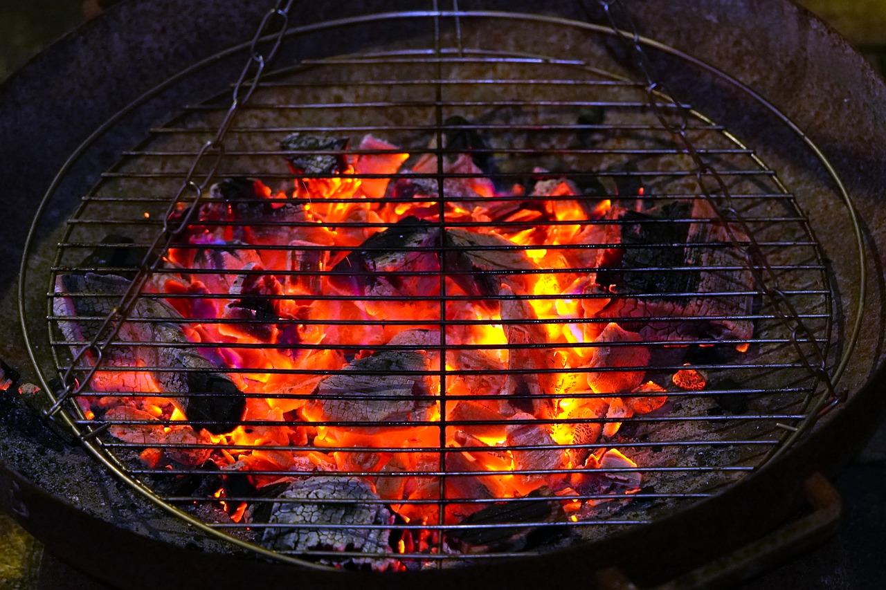 Grill with lit coals