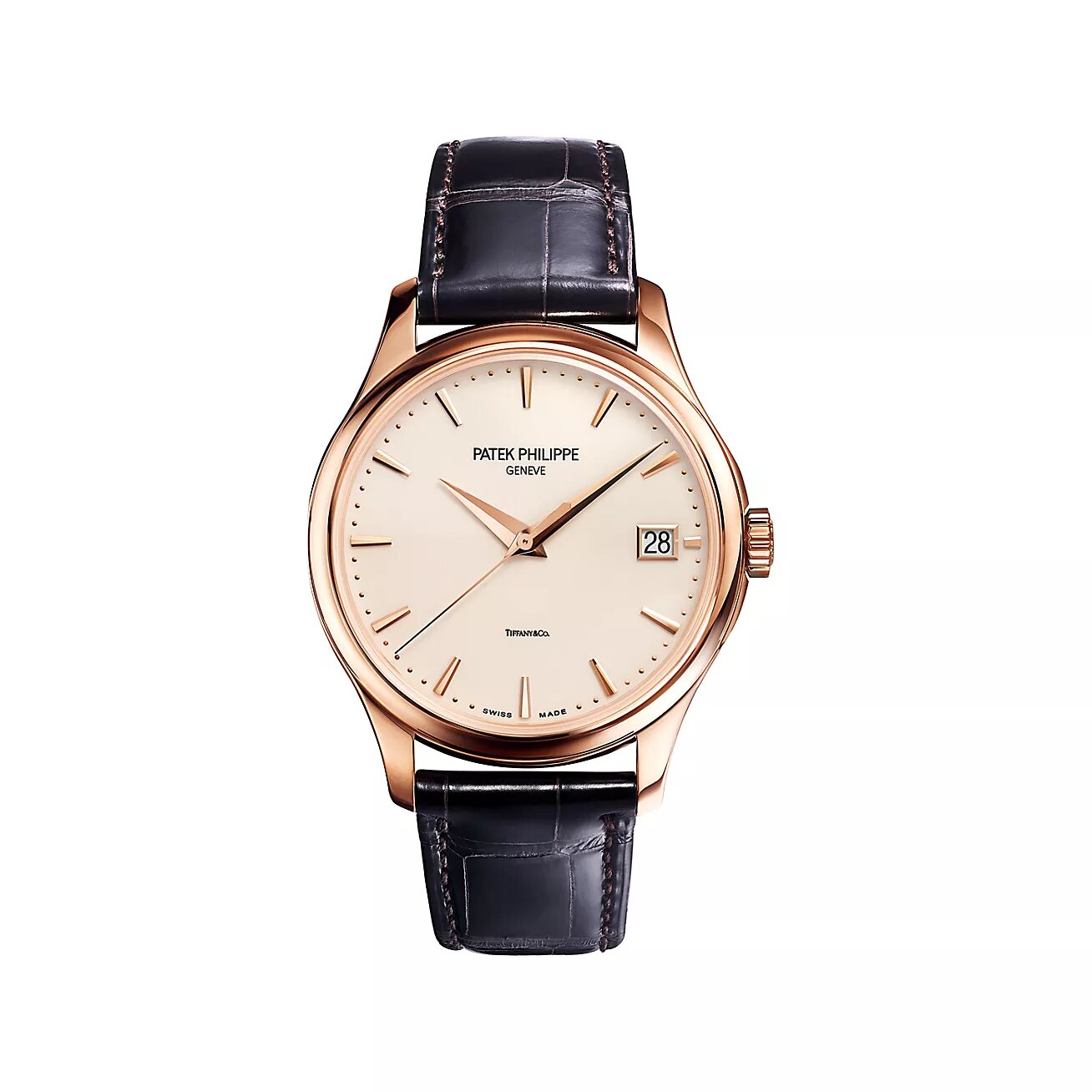 Patek x Tiffany's Calatrava men's watch with leather band.