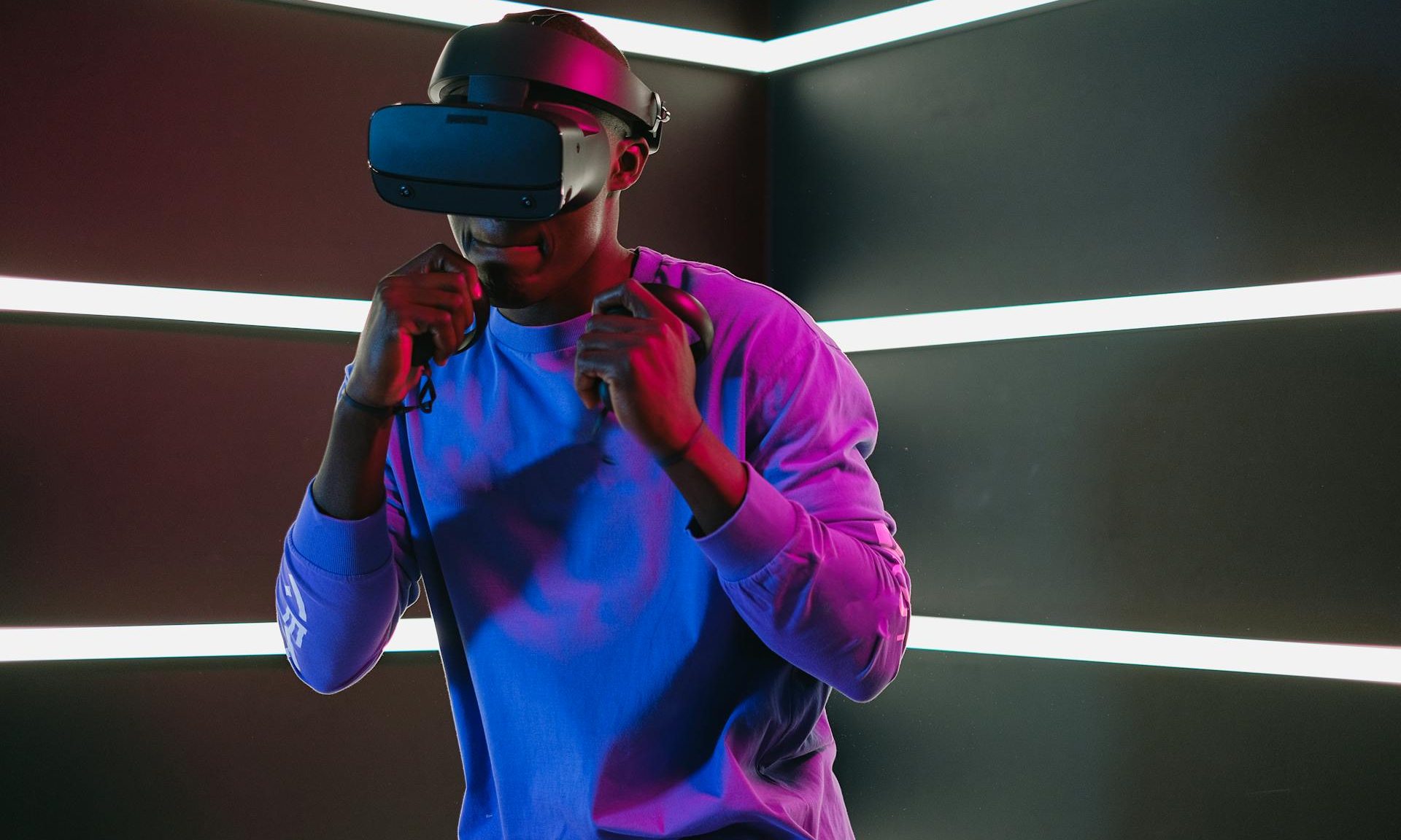 man wearing VR headset.