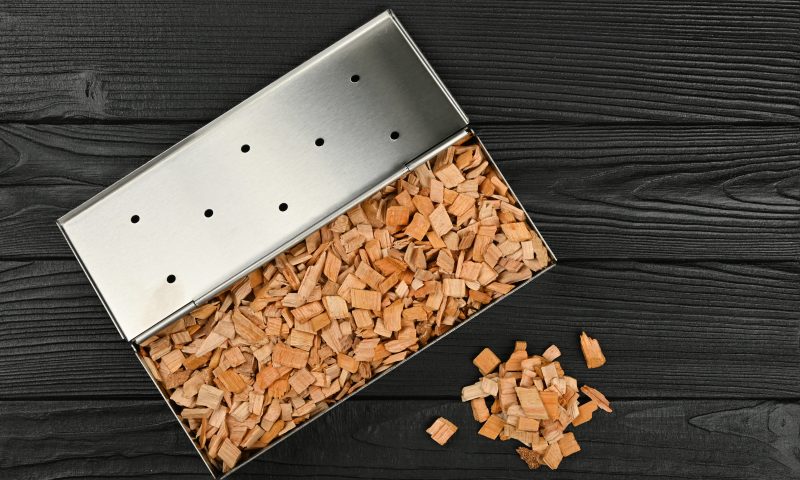 wood chips in a smoker box