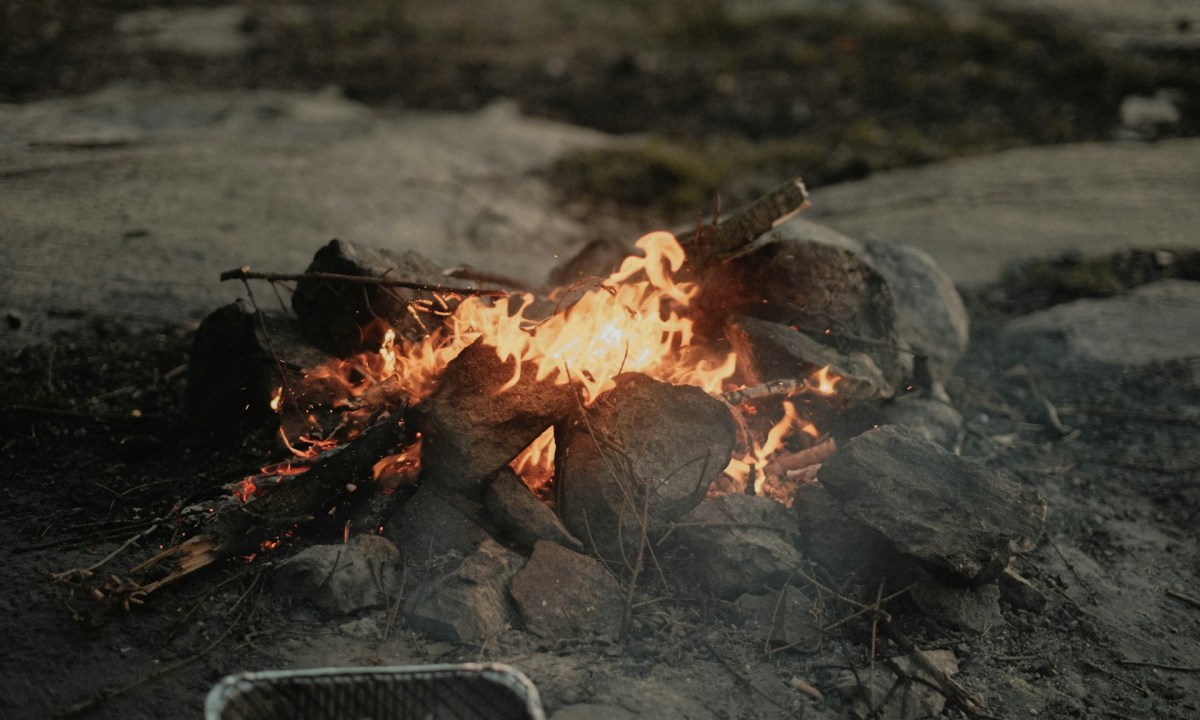 Campfire ring in a sandy area