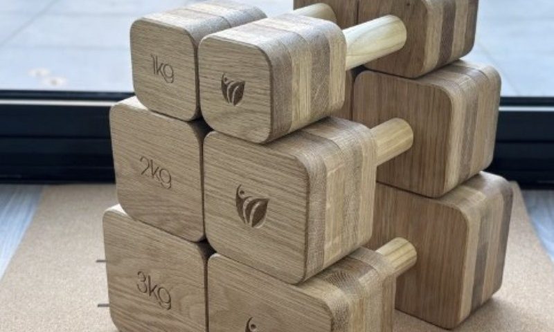 Wooden sustainable dumbbells
