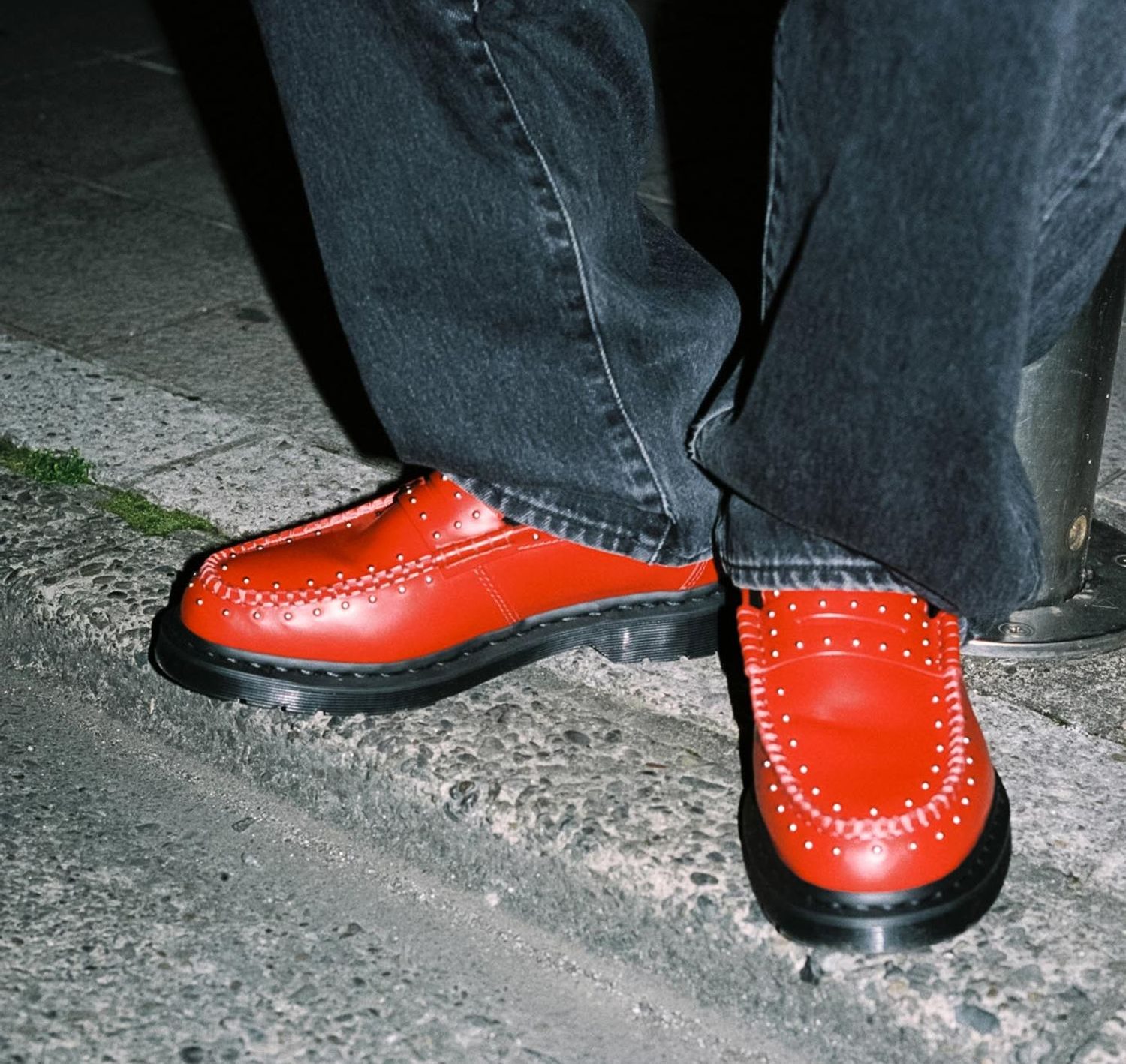 red supreme x dr. martens loafers