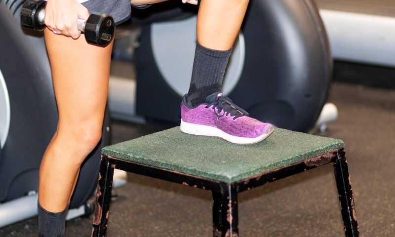 weighted dumbbell glute step up