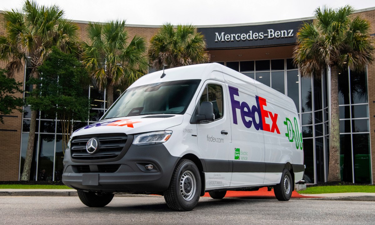 Mercedes-Benz eSprinter five millionth Sprinter right front three quarter view in front of Charleston South Carolina assembly plant.