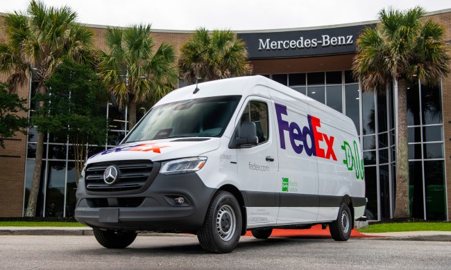 Mercedes-Benz eSprinter five millionth Sprinter right front three quarter view in front of Charleston South Carolina assembly plant.