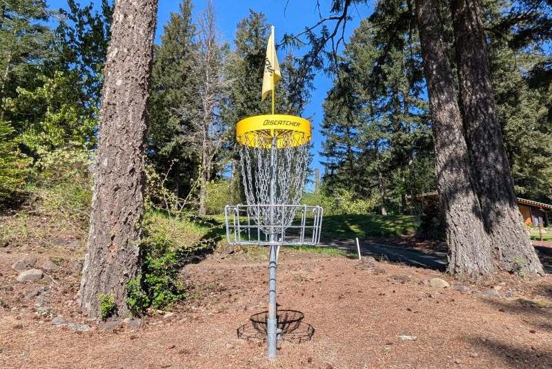 Yellow disc golf basket