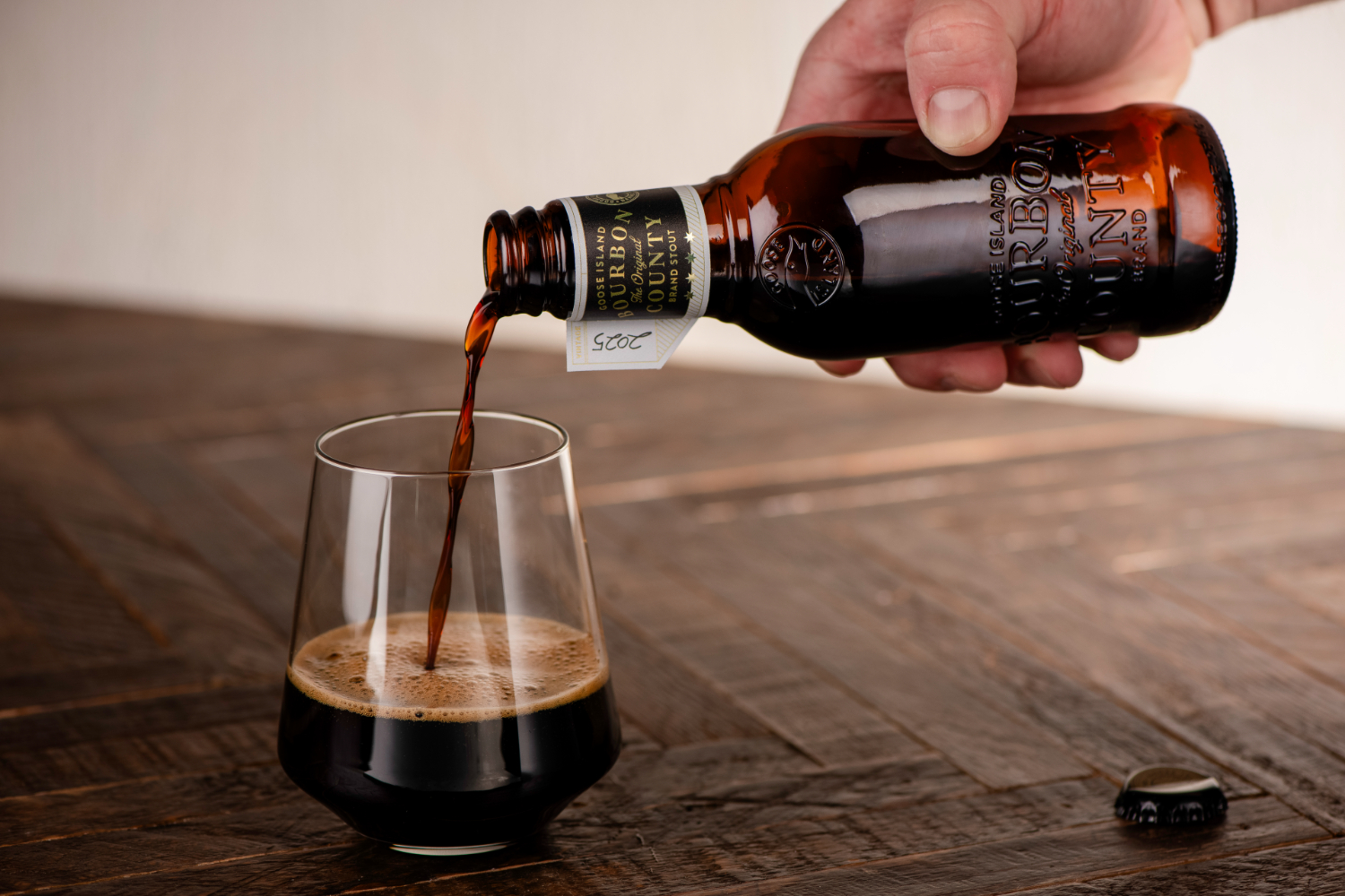 Bourbon County Stout mini bottle pour.