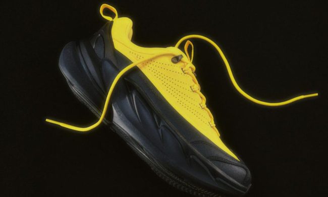 hoka sneaker in mid air