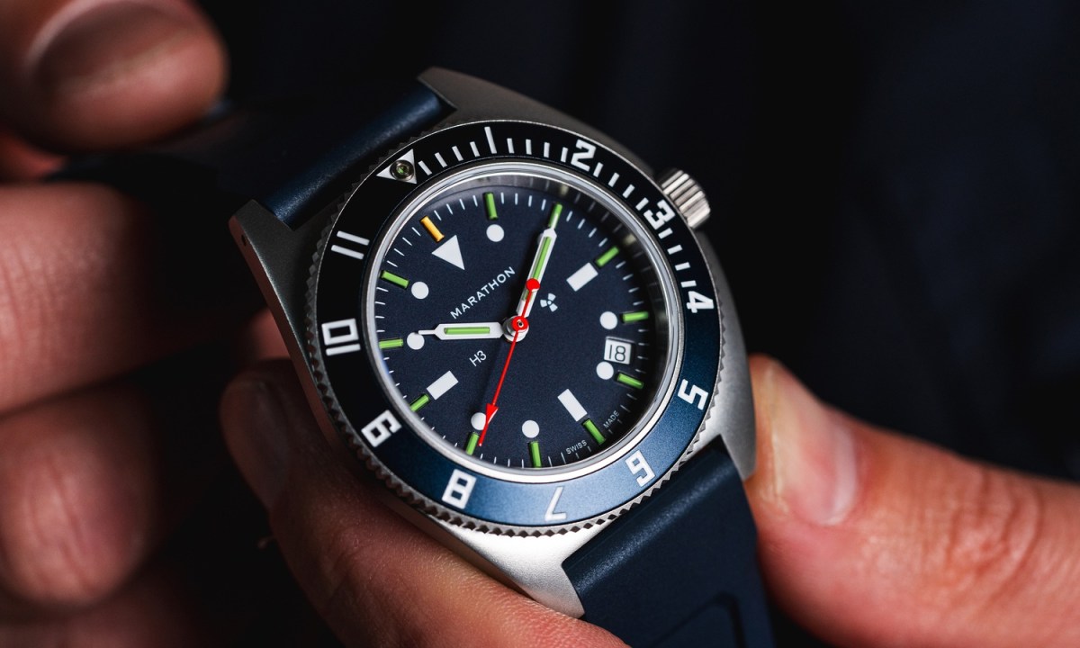 The Blue Yonder timepiece up close.