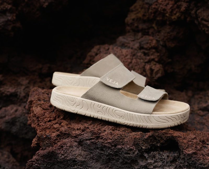 veja suede sandals on rocks
