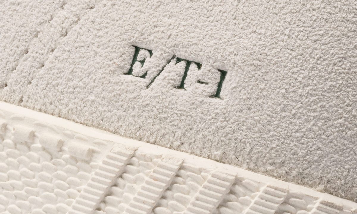 close up on e/t-1 logo on side of shoe