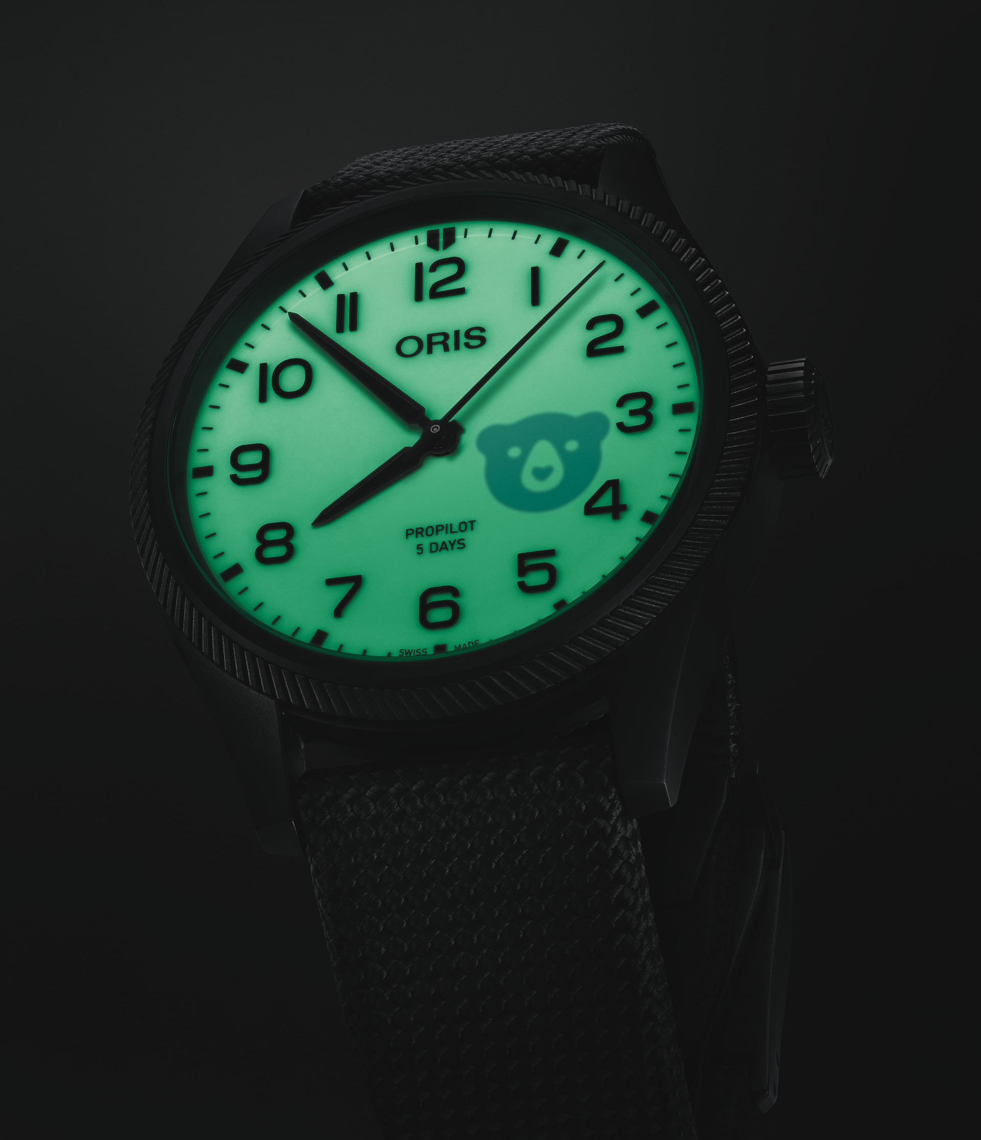 The Hölstein Edition 2025 timepiece with green luminescence. 