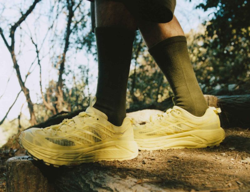 man wearing hoka sneakers