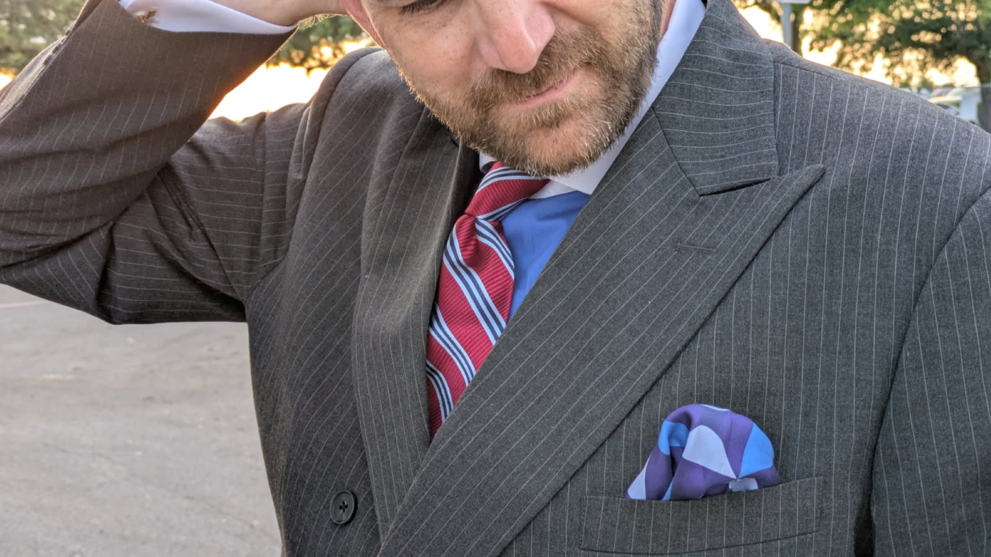 Man in power suit and pocket square