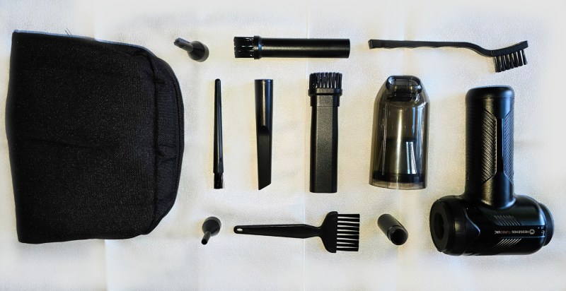 All parts of the Hedgehog TurboVac on a table