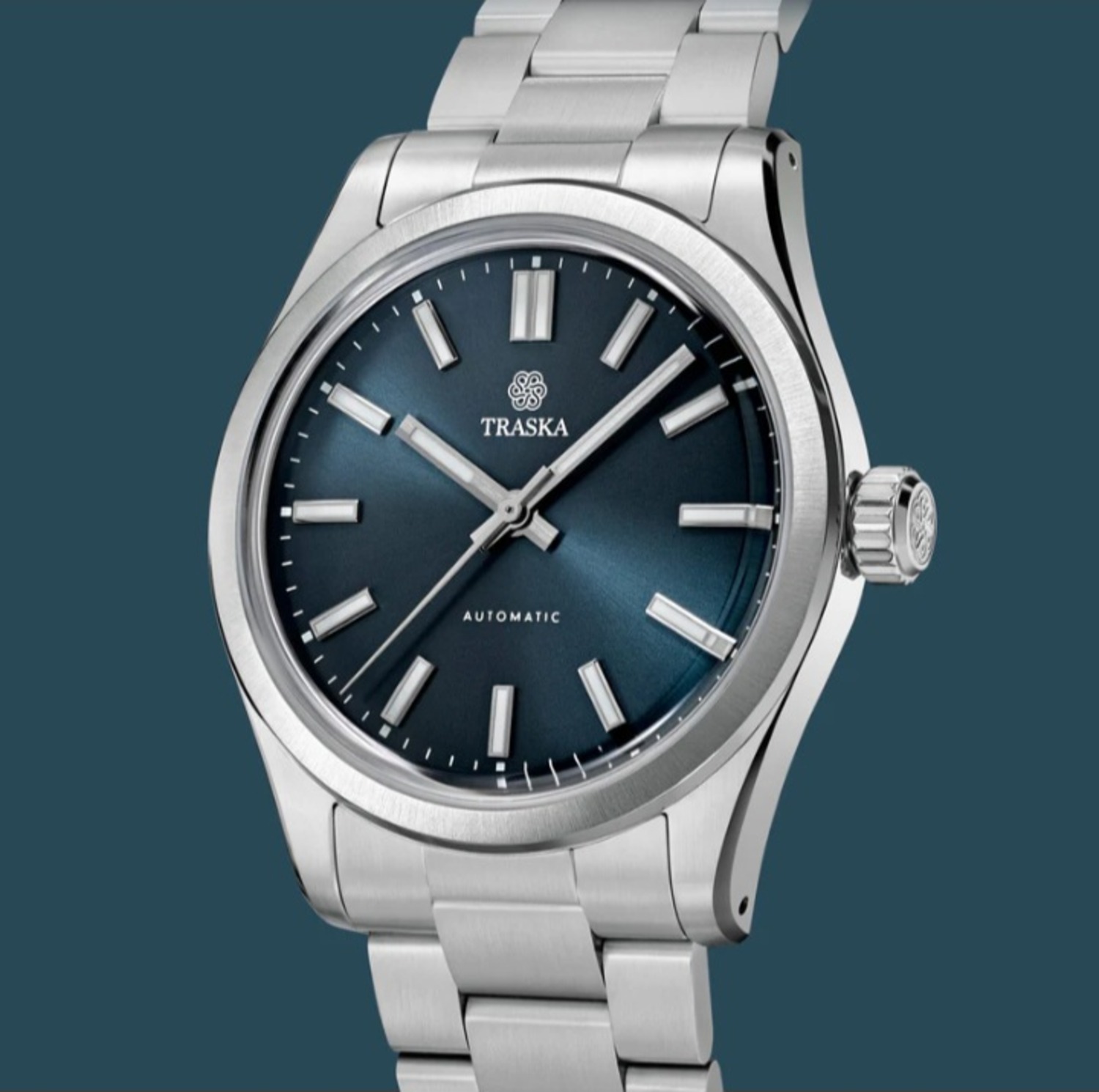 Traska watch with blue dial.